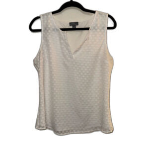 Market & Spruce White Swiss Dot V Neck Sleeveless Mixed Media Blouse Large